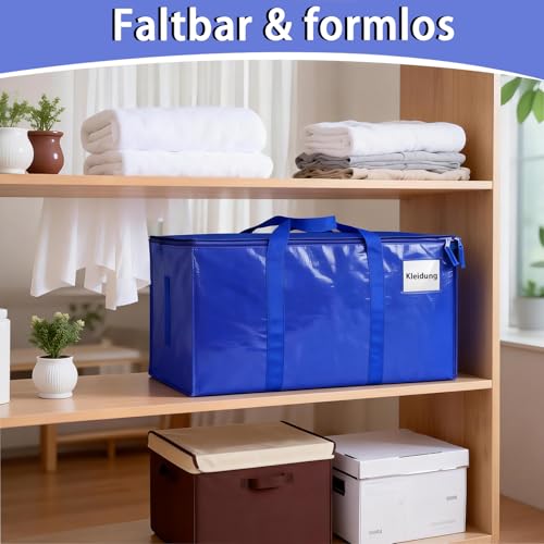 6 Stück 95L Übersized Aufbewahrungstasche,Blau,Aufbewahrungstaschen mit Deckeln,Heavy-Duty Umzugskartons mit Reißverschlüssen und verstärkten Griffe,Moving Boxes für Kleidung,College-Schlafsaal,Reisen