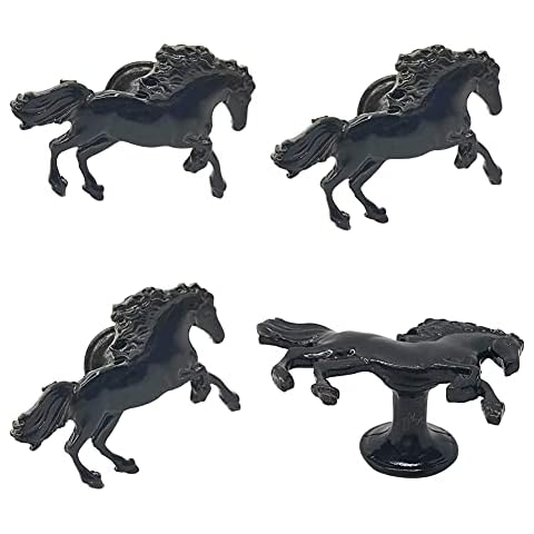 haowei Horse Knob Dresser Knob 4 Pcs Pulls for Dresser Drawer Kitchen Cabinet Zinc Alloy Pulls Handles Door Wardrobe Cupboard Hardware Furniture Decorative(Black) Cover