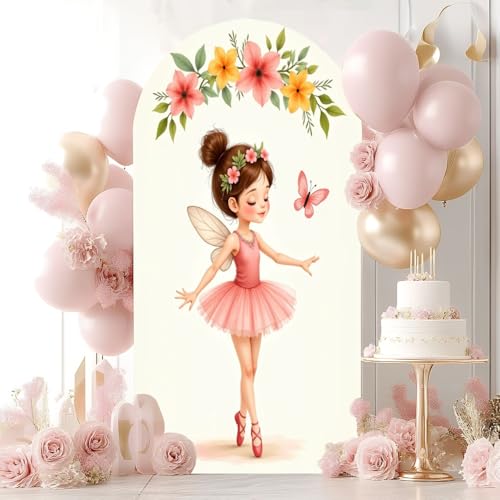 7.2x4 FT Party Arch Stand Backdrop Cover with Pink Fairy