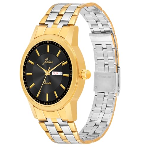 Image of jainx Premium Golden Chain Day and Date Feature Analog Wrist Watch for Men (Golden /White /Black Color Dial)