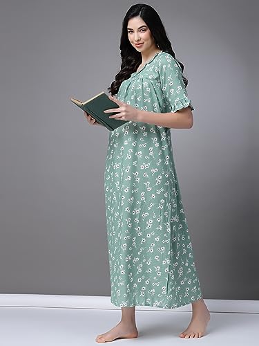 Image of OOMPH! Cotton Blend Nighty for Women's | Night Gown | Nighty | Nightdress | Maxi Dress | Sleepwear | Gown for Women | Nighties | Sleepwear