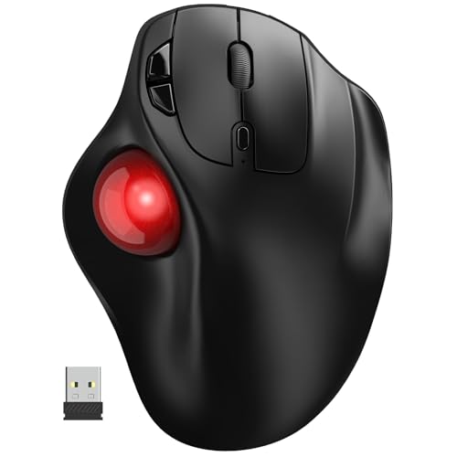 SABLUTE Kabellose Trackball Maus, Ergonomische Maus, Präzises und Reibungsloses Tracking, 3-Geräte-Verbindung (Bluetooth oder 2,4G USB-Empfänger), 5 DPI-Stufen für Mac, Windows
