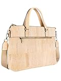 Natural Portuguese Cork Laptop Bag, Vegan Leather Briefcase, 15.6 Inch Professional Messenger Bag with Padded Compartment, Adjustable Strap, 14.96 x 11.02 x 2.36 Inches