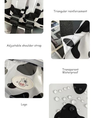 3Pcs Cow Backpack for Girls with Cute Pin Plush Pendant Laptop Bag Keychain Wallet Schoolbag for Students Shoulders Bookbag Teen Kids Daypacks Casual Travel Bag (Cute Cows)4