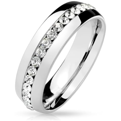 Lanyjewelry Men Women's Clear CZ All Around Wedding Ring Stainless Steel Dome Ring Band -Size 10 Cover