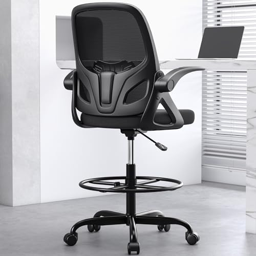 Kensaker Drafting Chair Tall Office Chair for Standing Desk, Adjustable Tall Desk Chair with Footrest Ring and Lumbar Support, Executive Ergonomic Computer Chair with Flip-up Armrests Kensaker Drafting Chair Tall Office Chair for Standing Desk, Adjustable Tall Desk Chair with Footrest Ring and Lumbar Support, Executive Ergonomic Computer Chair with Flip-up Armrests