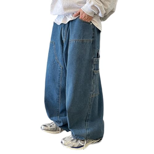 Nutriangee Men's Baggy Wide Leg Jeans Streetwear Y2K Hip Hop Loose Fit Casual Denim Pants