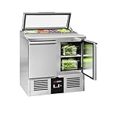 GGM Gastro | SAS200GN | Saladette PREMIUM - 900mm - 2 Türen - mit Einlass für 4x GN 1/3 & Glasdeckel