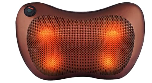 Cojín de Masaje SHIATSU Eléctrico con Calor y Terapia Magnética, Masajeador Cervical, Espalda, Abdominal, Brazos y Piernas. Almohada con 4 Rodillos, Ideal para Casa, Oficina, Coche o Viaje