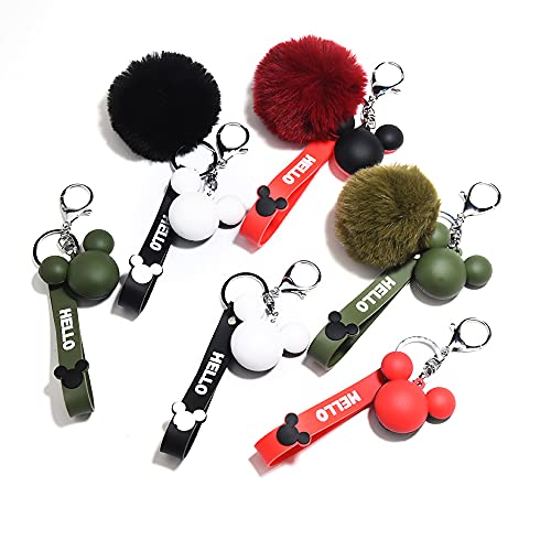 Universal Pvc Soft Silicone Rubber Cute Cartoon Mickey Head Keychain For Keys Or Decoration (White W/ Fur Ball) #TOP6