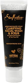 Sheamoisture Facial Wash and Scrub for Blemish Prone Skin African Black Soap to Clarify Skin 4 oz