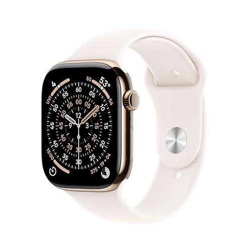 Apple Watch Series 11 [GPS + Cellular 46mm] Smartwatch with Gold Titanium Case with Light Blush Sport Band - M/L. Sleep Score, Fitness Tracker, Health Monitoring, Always-On Display, Water Resistant