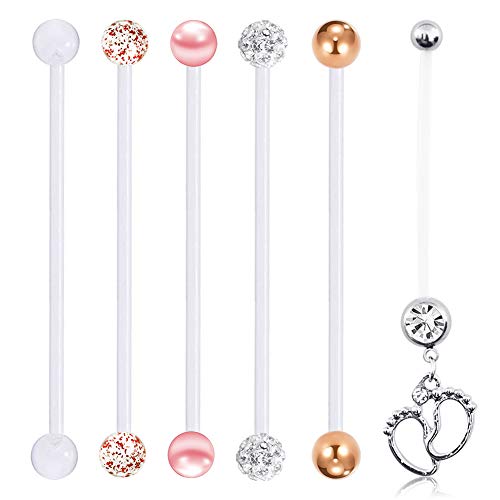 Image of FECTAS 14G Pregnancy Belly Button Rings for Maternity Sports Clear Acrylic Bioflex Flexibal Retainers 1 1/2in