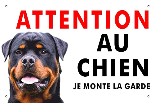 Rottweiler Panneau Attention au chien en aluminium Dibond pour extérieur, intérieur, épaisseur 3 mm, 30 x 20 cm