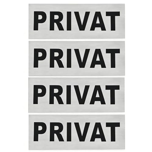 Pack de 4 Señal Adhesiva Privado - Cartel de Aluminio para Zona Privada, Rótulo de 16 x 6 cm - Ideal para Oficinas y Restaurantes