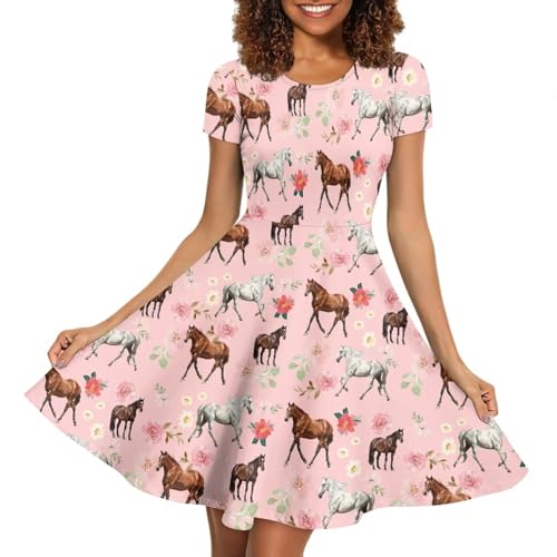 Image of AFPANQZ Womens Casual Summer Lightweight Vintage Dress Short Sleeve Midi Dress Knee-Long Luxury Formal Dress