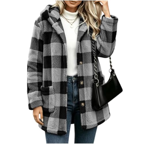 Image of Flodxo Plaid Fleece Jacket Women Winter Warm Teddy Coats Flannel Shacket