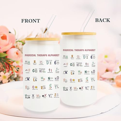 16oz Glass Cup With Lid And Straw, Occupational Therapy Gifts, Physical Therapist Gifts For Women