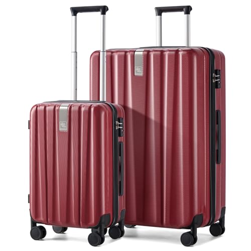 Image of Hanke Luggage Sets 2 piece Carry On Luggage with Wheels PC Hard Shell Suitcases Lightweight Checked Travel Luggage Large Travel Suitcase Woman Men 20 /29 Inch （Burgundy）