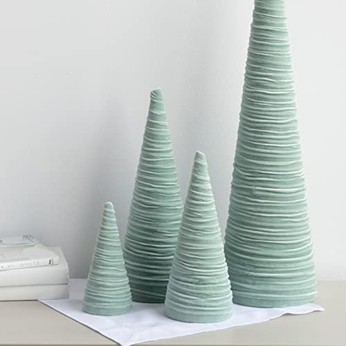Image of Your Heart's Content Sage Velvet Trees Set of 4, Handcrafted Home Decor, Valentine Accent, Green Tabletop, Modern Farmhouse Centerpiece, Baby Nursery, Cozy Gift for (Sage)