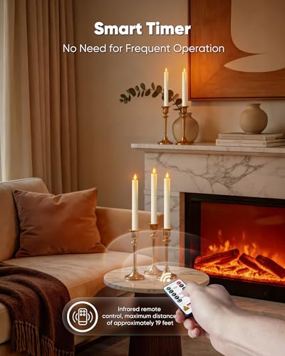Image of Homemory 2 Pcs White Flameless Taper Candles with Remote and Timer, Real Wax Made 9.6 inch Battery Operated Candle Stick Flickering, Led Taper Candles with Lifelike Flame for Indoor Home Decor