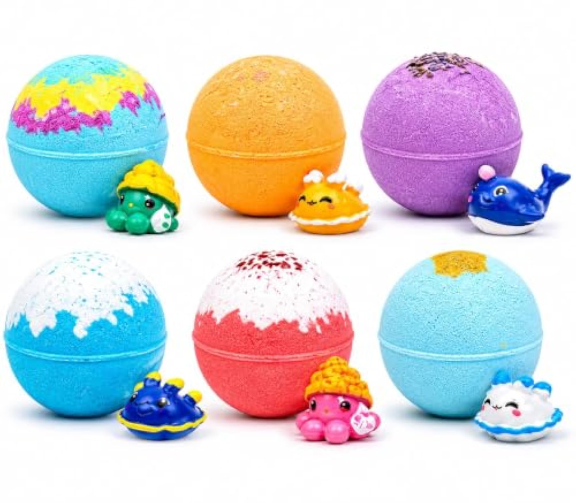 Kids Bath Bomb Set with Surprise Toys Inside, 6 Colorful Fizzies