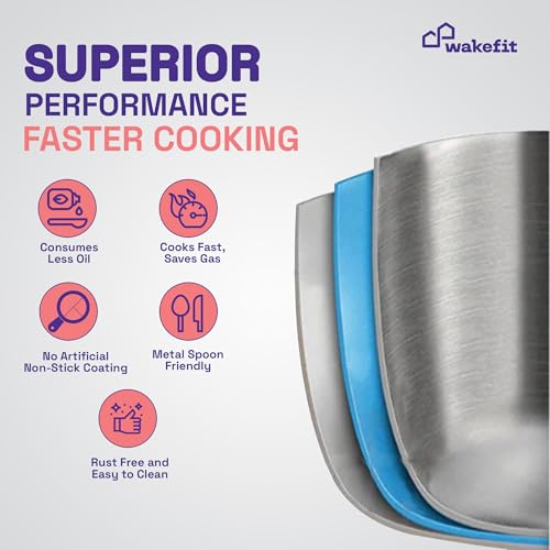 Image of Wakefit Triply Sauce Pan | 5 Years Warranty | 1.5 LTR, 16cm | Tea Pan Stainless Steel, Milk Pan, Sauce Pan with Lid, Scratch Resistant, Induction & Gas Friendly, 2.5 mm Thick (Pomodoro, Silver)