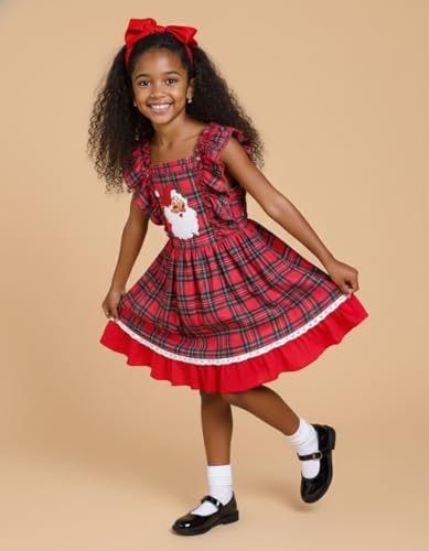 Image of Unique Baby Girls Smocked Holiday Dress for Big Kids and Toddler Outfit Clothes with Embroidery