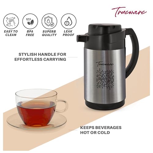 Image of Trueware Urban 1200 SS Insulated ISI Certified Flask -1000ML,Tea Pot Kettle Water Jug | Hot & Cold | Leak-Proof Lid | Thermoware | Food Grade | High Grade Stainless Steel | Anti Finger Print Coating