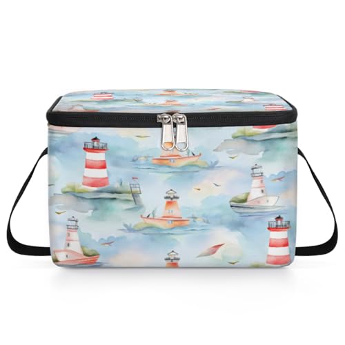 GzLeyigou Lighthouse Lunch Bags for Women Men 9 Cans, Hot & Cold Food Delivery Bag Insulated Grocery Bag Insulated Lunch Box Boat Cooler Bag for Office Work Picnic Beach