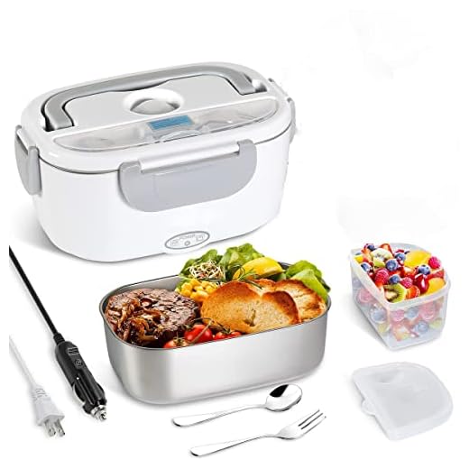 Marmita Lancheira Elétrica, lancheira portátil 2 em 1 para carro, caminhão, casa, trabalho, com recipiente removível de aço inoxidável 304 de 1,5L e colher（110V 12V 24V）