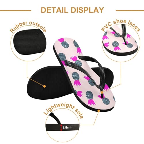 Pineapple Leaves Pink Flip Flops for Beach Thong Sandals Anti-slip Lightweight Flat Slippers for Indoor Outdoor House3