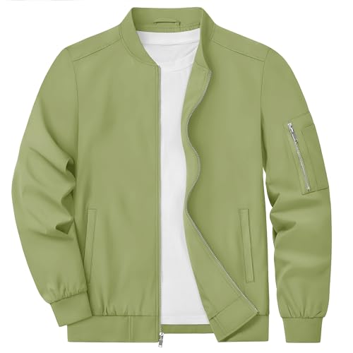 KEFITEVD Men Casual Thin Jacket Spring Lightweight Golf Jackets Sports Coat with Pockets,0live Green,M