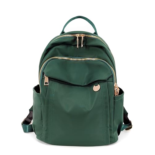 Image of M-ioi-M Compact Small Fashion Backpack Purse for Women, Chic Mini Daypack with Gold-Tone Hardware, Casual Minimalist Lightweight Water-Resistant Nylon Bag for Petite Women & Daily Essentials (Green)