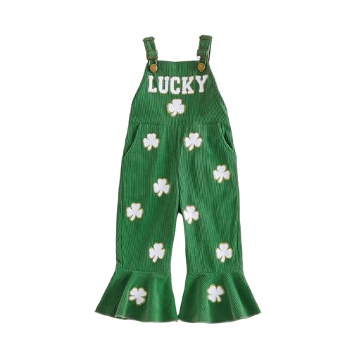 Rtnnsbbfcm Toddler Baby Girl St Patricks Day Outfit Lucky Girl Overalls Bell Bottoms Shamrock Romper Jumpsuit Clothes (Lucky Green 4-5 Years)