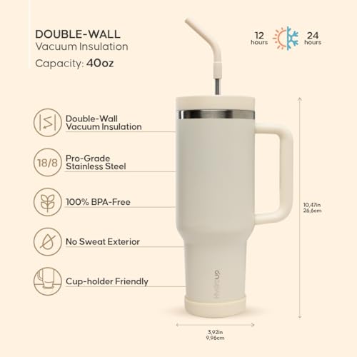HYDROUP Vaso Térmico de Viaje 40 onzas con Asa, Tapa Deslizante Bidireccional, Pajilla de Acero Inoxidable con Punta de Silicona, Botella Aislada al Vacío para Bebidas Calientes y Frías miniatura 5