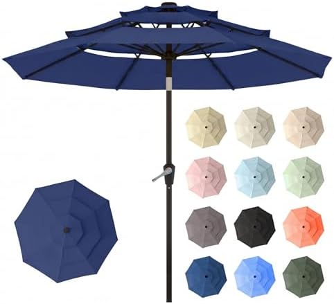 10ft Patio Umbrella, 3 Tier Outdoor Market Table Umbrellas with 8...