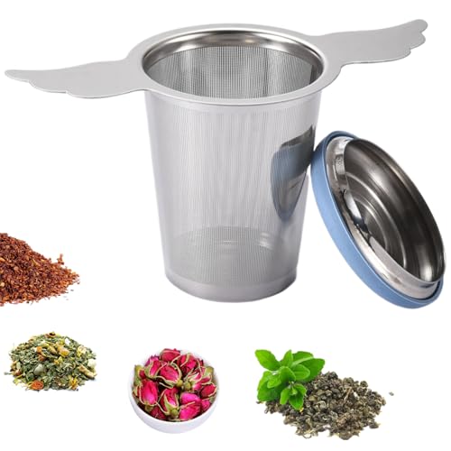 Extra Fine Mesh Tea Infuser Strainer Basket with Lid/Drip Tray for Loose Leaf Tea Rooibos, 18/8 Stainless Steel Tea Steeper Filter Brewer with Big Capacity＆Extended Handles, Fit Cup Jar Teapot