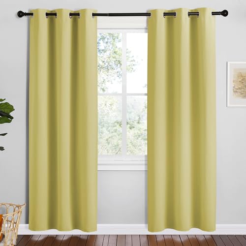 Image of NICETOWN Paler Yellow Room Darkening Curtains for Kitchen, Set of 2, 42 inches Wide by 78 inches Long, Window Treatment Thermal Insulated Solid Grommet Room Darkening Curtains /Drapes for Bedroom