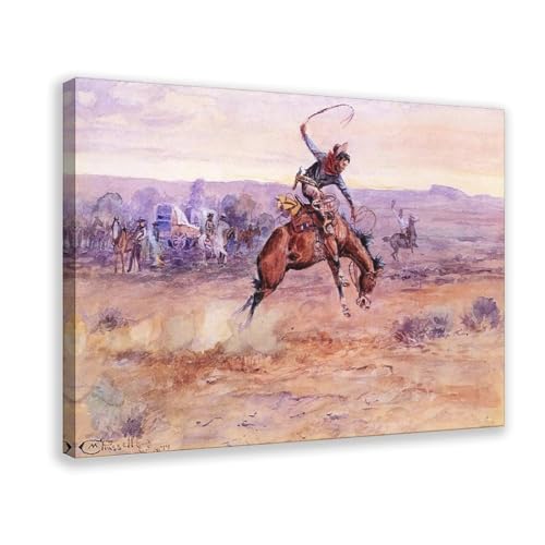 Bucking Bronco Charles M Russell toile cadre bois pour mur vide bureau