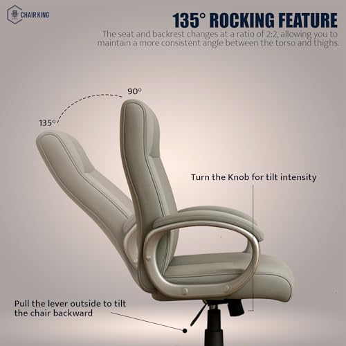 Image of Prestige Premium Leatherette Executive Chair | High Back Ergonomic Office Chair for Work from Home & Office | Height Adjustable, 360 Swivel, 135 Tilt, Chrome Base (1 Pc) (Grey)