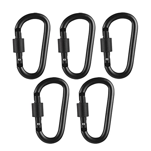 Image of Sunkizzrs Aluminium Carabiner (Pack of 5) Snap Hook Ring Clip - Hooks Keychain - Hook Keyring - Key Hooks for Keychain with Screw Locking (Black)