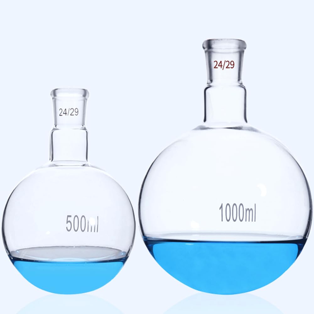 Frasco de vidrio para laboratorio, Matraz de vidrio de fondo redondo y cuello corto de 100, 150, 250, 500 y 1000 ml(1000ml 19 26)