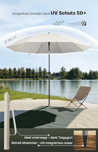 4smile Sonnenschirm Strand SunnyJoy, Beige - UPF 50+ Strandschirm Ø 180 cm, sicherer Sonnenschutz Strand, Strandschirm windfest stabil - Sonnenschirm mit Schutzhülle 3