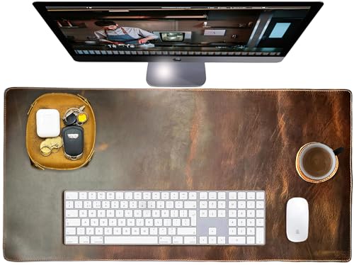 Leather Desk Mat Desk Pad - Full Grain (32x16) Leather Desk Cover...
