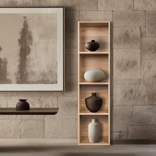 Image of 4 Cube Storage Organizer Wooden Bookshelf, 4 Cube Shelf Bookcase, Small Bookshelf Storage Organizer, 4 Cube Storage Shelf for Bedroom, Small Bookshelf for Living Room and Office (Natural)