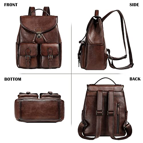 Image of COOLCY Women Vintage Genuine Leather Backpack Purse Fashion Rucksack Practical and Stylish Retro Daypack Bag (Coffee)