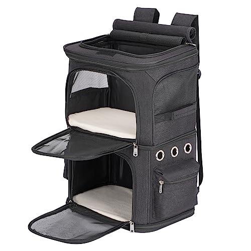 FASNATI Zaino 2 in 1 per gatti 2 in 1, doppio scomparto con divisorio rimovibile, trasportino per gatti grandi, fino a 12 kg, portatile per viaggi e passeggiate, nero
