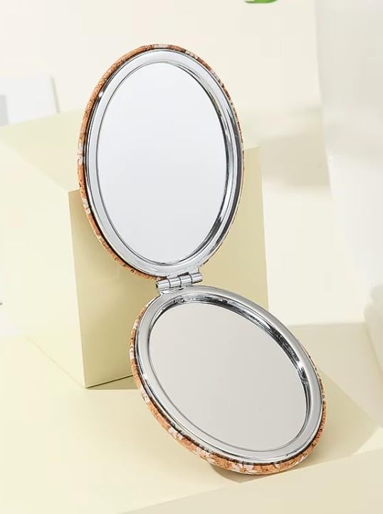 Image of Pocket Makeup Mirror | Small Compact Face Mirror for Makeup | Cute Waffle Design Portable Pocket Size Mirror for Purse & Travel (Oval + Green)