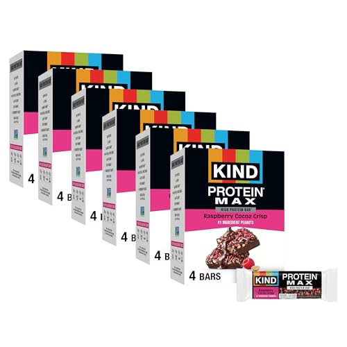 Image of KIND Protein MAX Bars, Raspberry Cocoa Crisp, Gluten Free, Low Sugar, High Fiber Snacks, 20g Protein, 24 Count